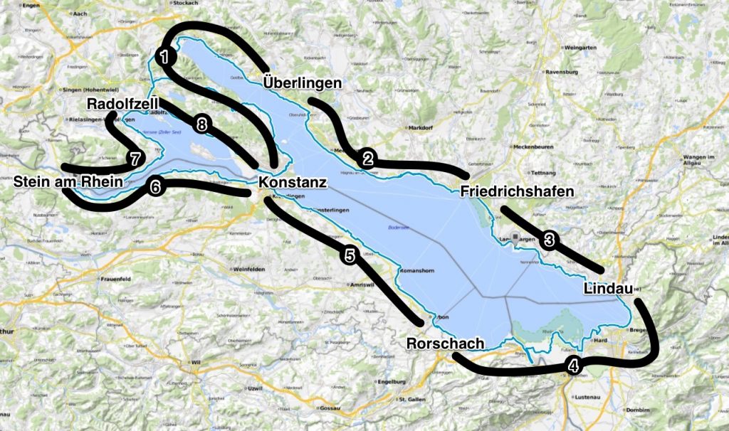 Karte Bodensee-Radweg Etappen