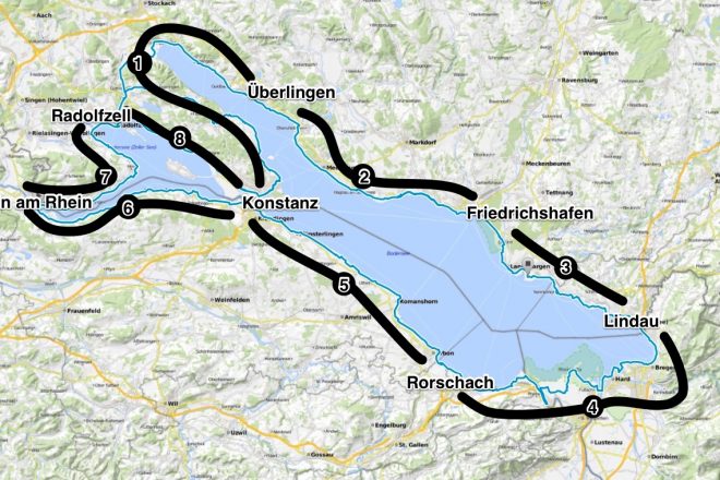 Karte Bodensee-Radweg Etappen